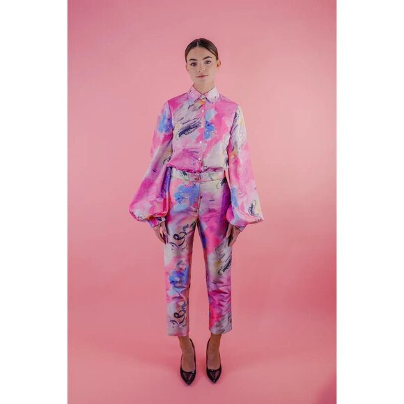 Neubyrne Pants - Neubyrne painterly abstract pink print Patricia pants